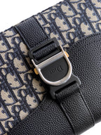 Dior strap buckle and D-shaped ring on navy-beige logo canvas