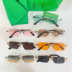 Bottega Veneta sunglasses assortment with multiple lens colors and matching gold-tone metal frames