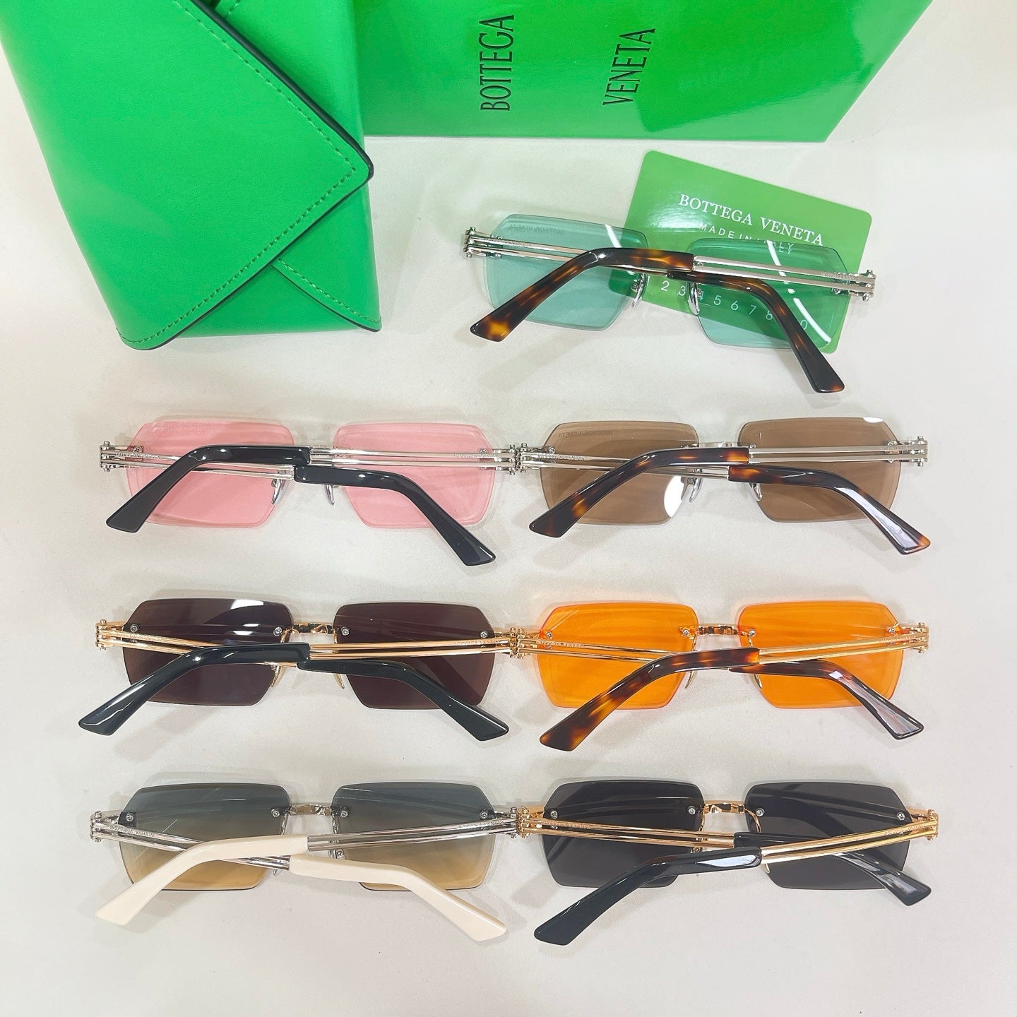 Bottega Veneta sunglasses assortment with assorted lens colors and metal frames