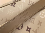Louis Vuitton monogram bag strap with stitched logo and beige canvas pattern