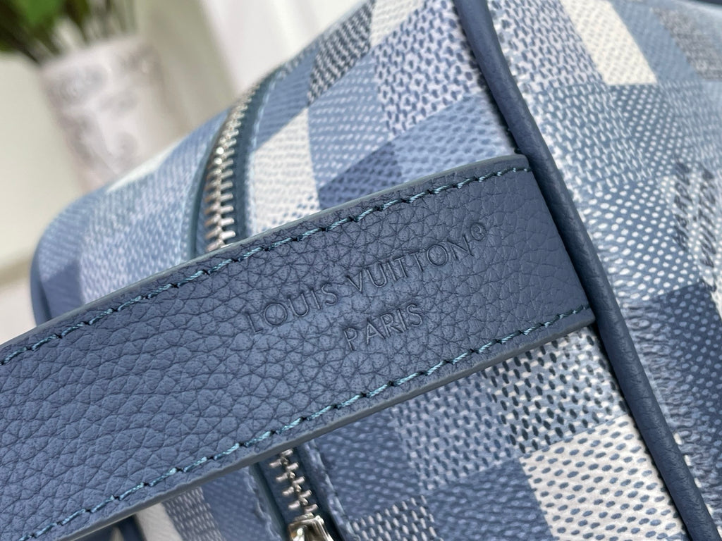 Dark blue leather strap panel with Louis Vuitton Paris embossing
