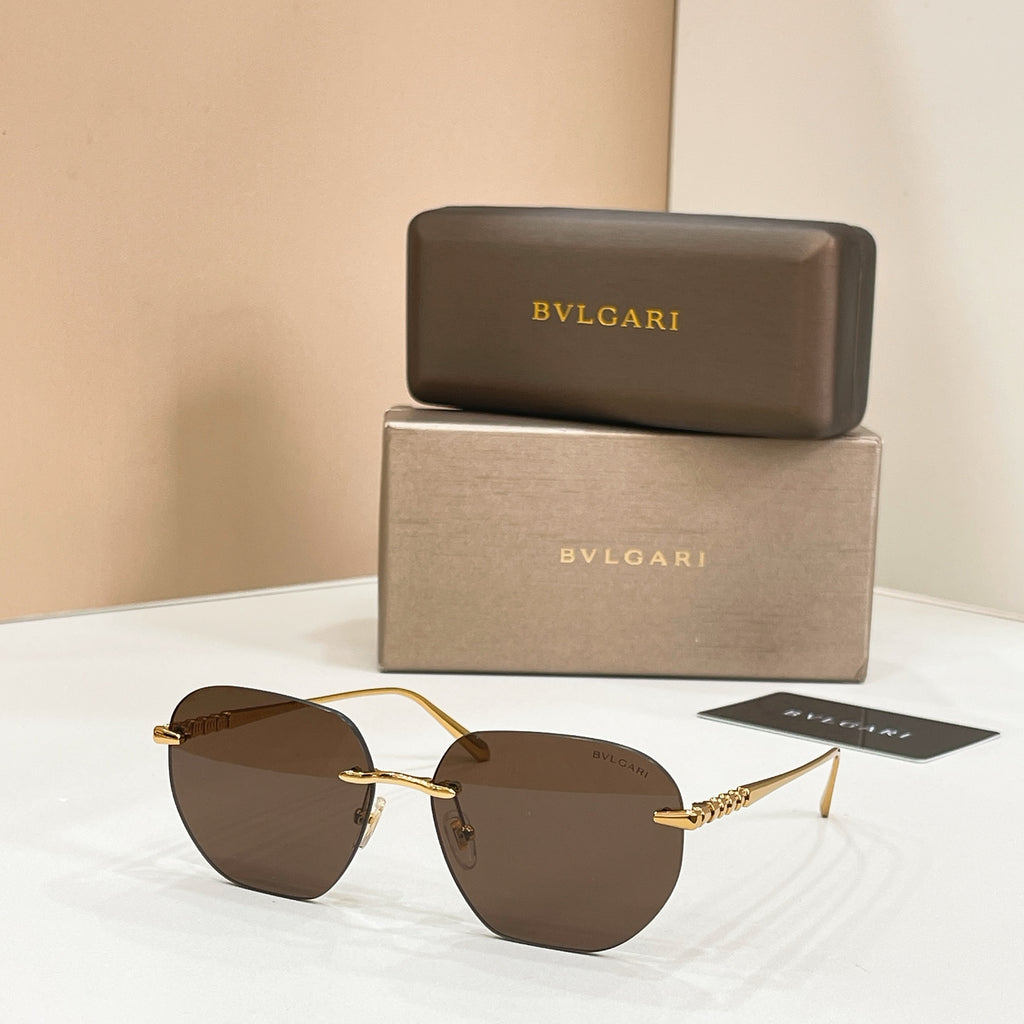 Round Bvlgari sunglasses with brown lenses and gold-tone frames