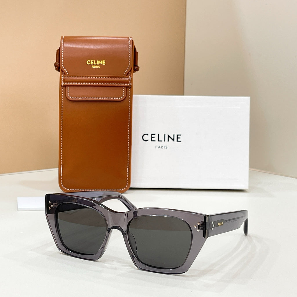 Celine sunglasses with square black frames and dark gray lenses