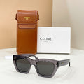 Celine sunglasses with square black frames and dark gray lenses