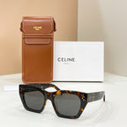 Celine sunglasses with tortoiseshell frames and dark gray tinted lenses