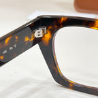Celine glasses close-up of tortoise temple hinge and frame edge with metal rivet.