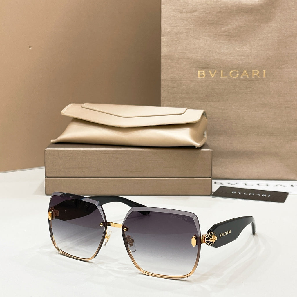 Bvlgari sunglasses with dark lenses and gold frame details, tortoise arms