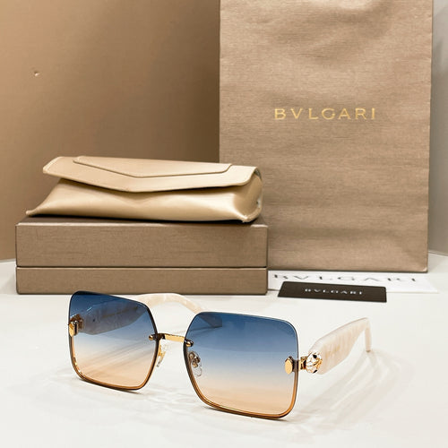 Bvlgari square sunglasses with blue lenses and gold-tone metal frame