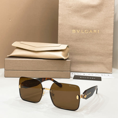 Bvlgari square sunglasses with dark brown lenses and gold-tone metal frame