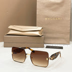 Bvlgari square sunglasses with warm brown lenses and gold-tone metal frame
