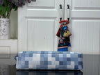 Blue Damier-check pouch with long top zip opening and hanging charm