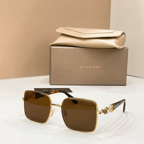 Gold-tone square sunglasses, brown tinted lenses, jeweled side detail