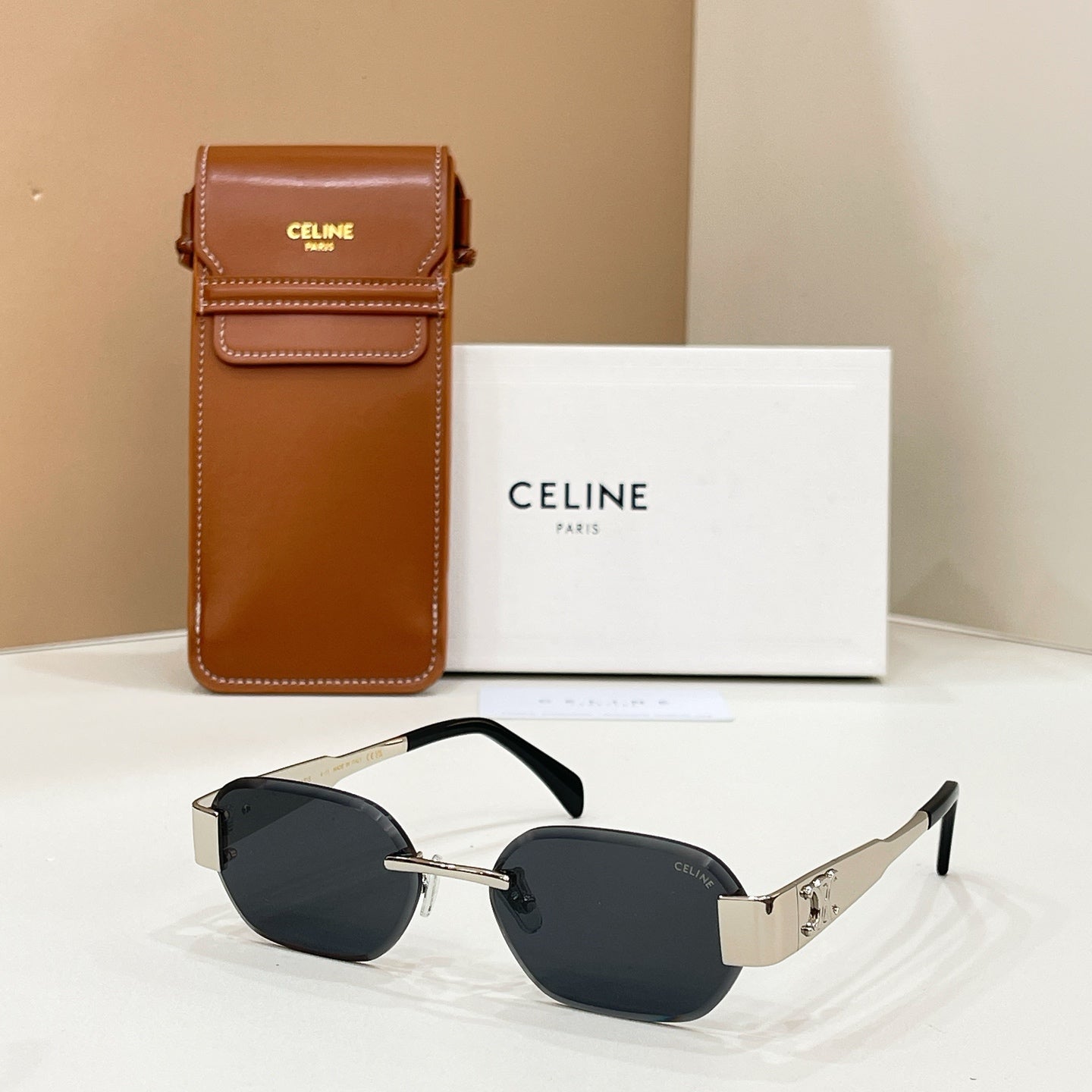 Celine sunglasses with black frame and dark tinted round lenses