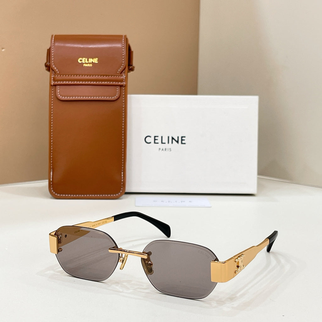 Celine sunglasses with gold-tone frame and dark gray tinted lenses