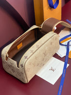 Louis Vuitton monogram crossbody bag, beige canvas with brown interior and gold zipper