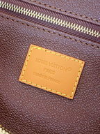 Louis Vuitton monogram bag leather tag, stitched rectangular label with Paris text