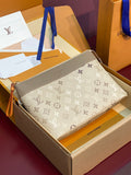 Louis Vuitton monogram pouch bag, beige canvas, tan edges, gold zipper