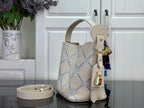 Louis Vuitton hobo bag with blue monogram canvas, side charm tag and matching small pouch