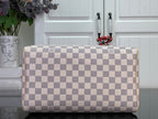 Louis Vuitton Damier checkered handbag, front view with top handle opening