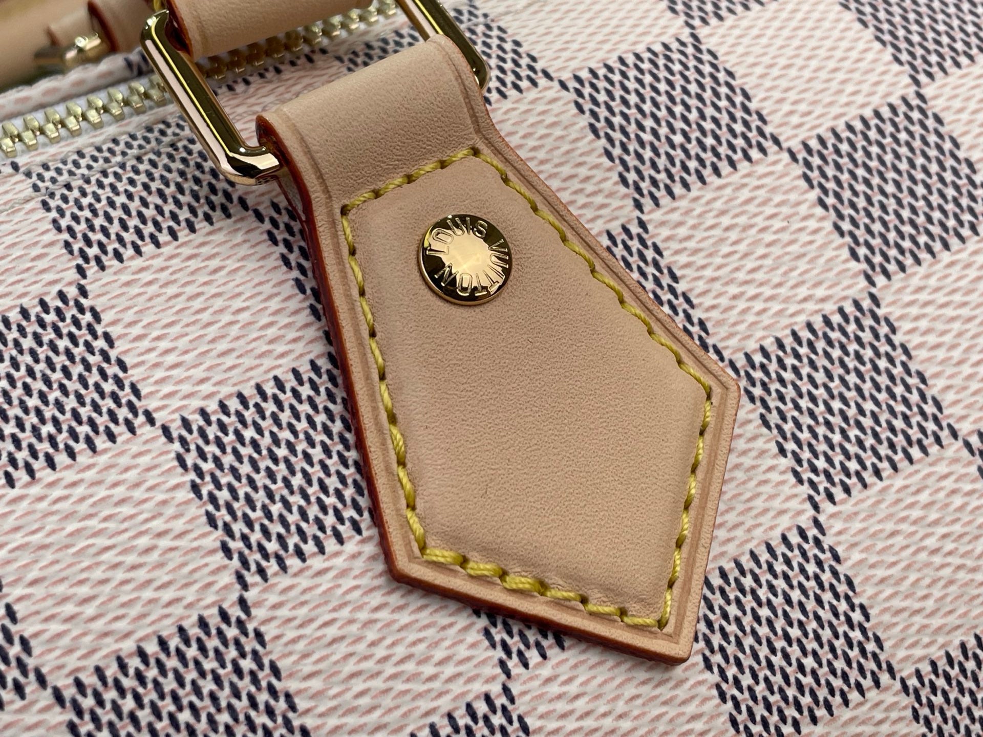 Louis Vuitton Damier handbag leather tag patch with gold logo button