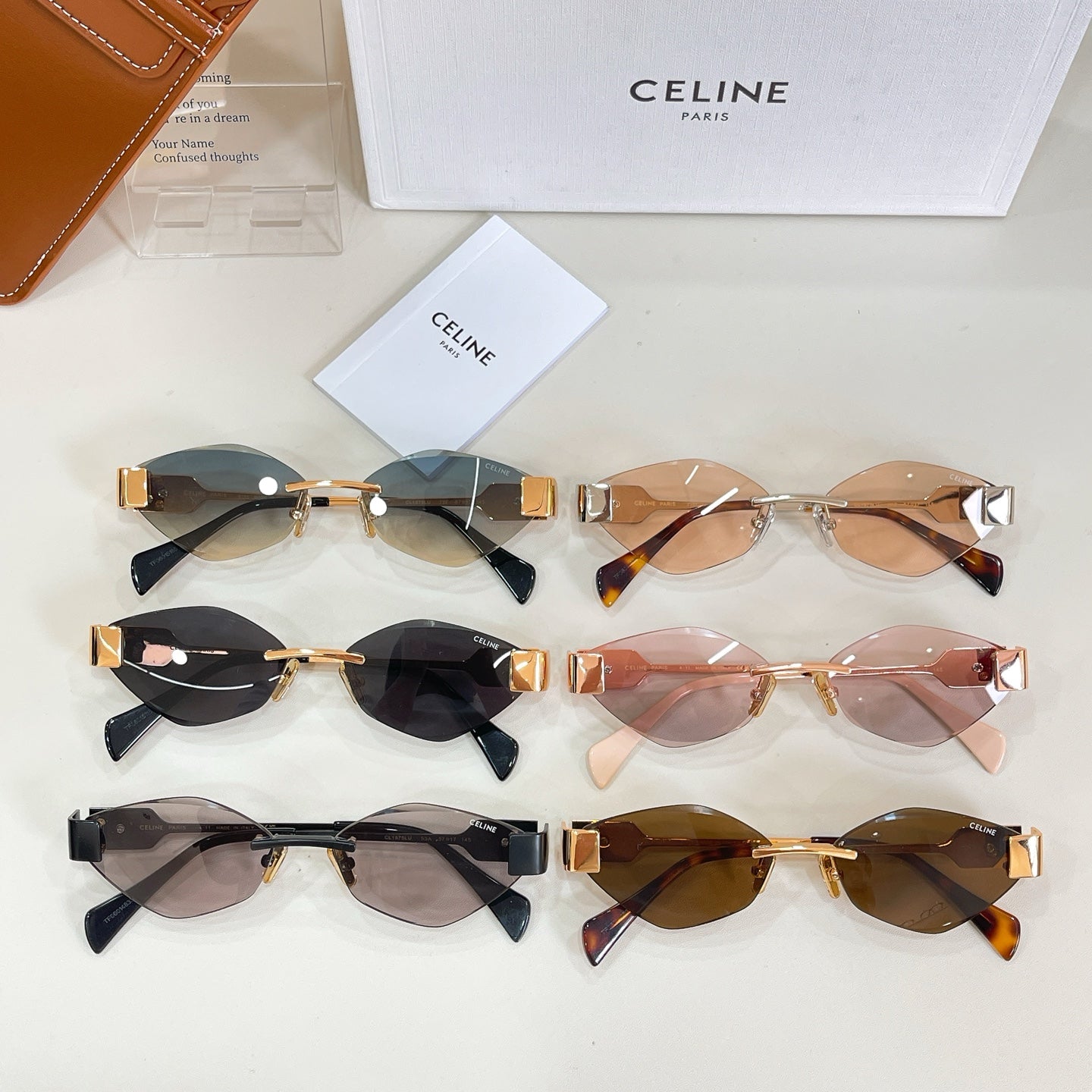 Set of four Celine sunglasses with black, tortoise, clear, and brown lenses