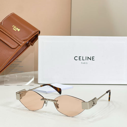 Celine sunglasses with rose tint lenses, gold frame, tortoise temples