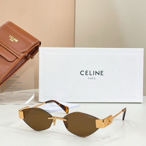 Celine sunglasses with brown gradient lenses, gold frame, tortoise temples