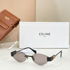 Celine sunglasses with dark lenses, gold frame, black temples