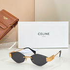 Celine cat-eye sunglasses with dark lenses, gold frame, black temples