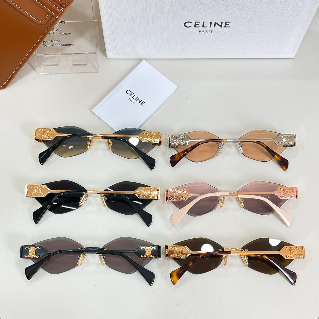 Set of four Celine sunglasses with gold accents, black and brown lenses
