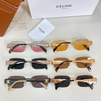 Set of six square sunglasses with assorted frames and tinted lenses, on a flat display