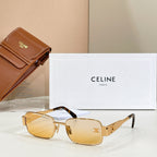 Square sunglasses with gold-tone frame and amber tinted lenses