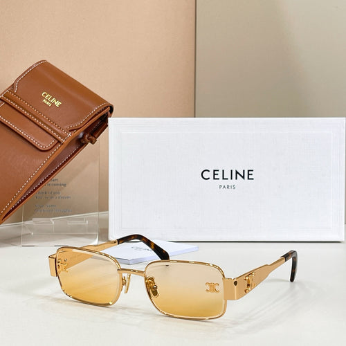 Square sunglasses with gold-tone frame and amber tinted lenses