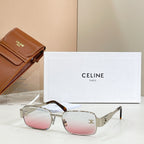 Square sunglasses with clear/metal frame and pink tinted lenses