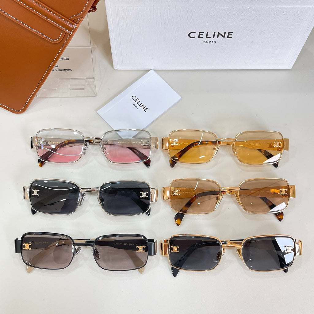 Set of six square sunglasses with mixed frames and tinted lenses, including pink and black