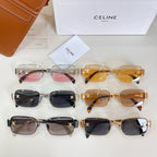 Set of six square sunglasses with mixed frames and tinted lenses, including pink and black