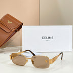 Square sunglasses with gold-tone frame and light brown tinted lenses