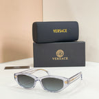 Versace sunglasses with silver frames and blue gradient lenses