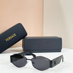 Versace octagonal sunglasses, black frame with silver accents and black-tinted lenses