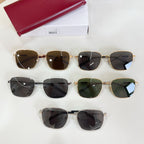 Gucci sunglasses assortment with multiple pairs, dark lenses, and gold-tone frames