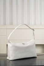 Chanel white quilted hobo shoulder bag with top handle, curved shoulder strap