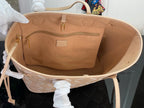 Louis Vuitton taupe interior view of tote bag with front pocket and zipper top