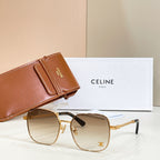 Celine sunglasses with round gradient lenses, gold-tone frame, and chain-link temple arms