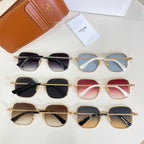 Assorted sunglasses set with gold-tone frames, mixed lens colors, and chain-link temple arms