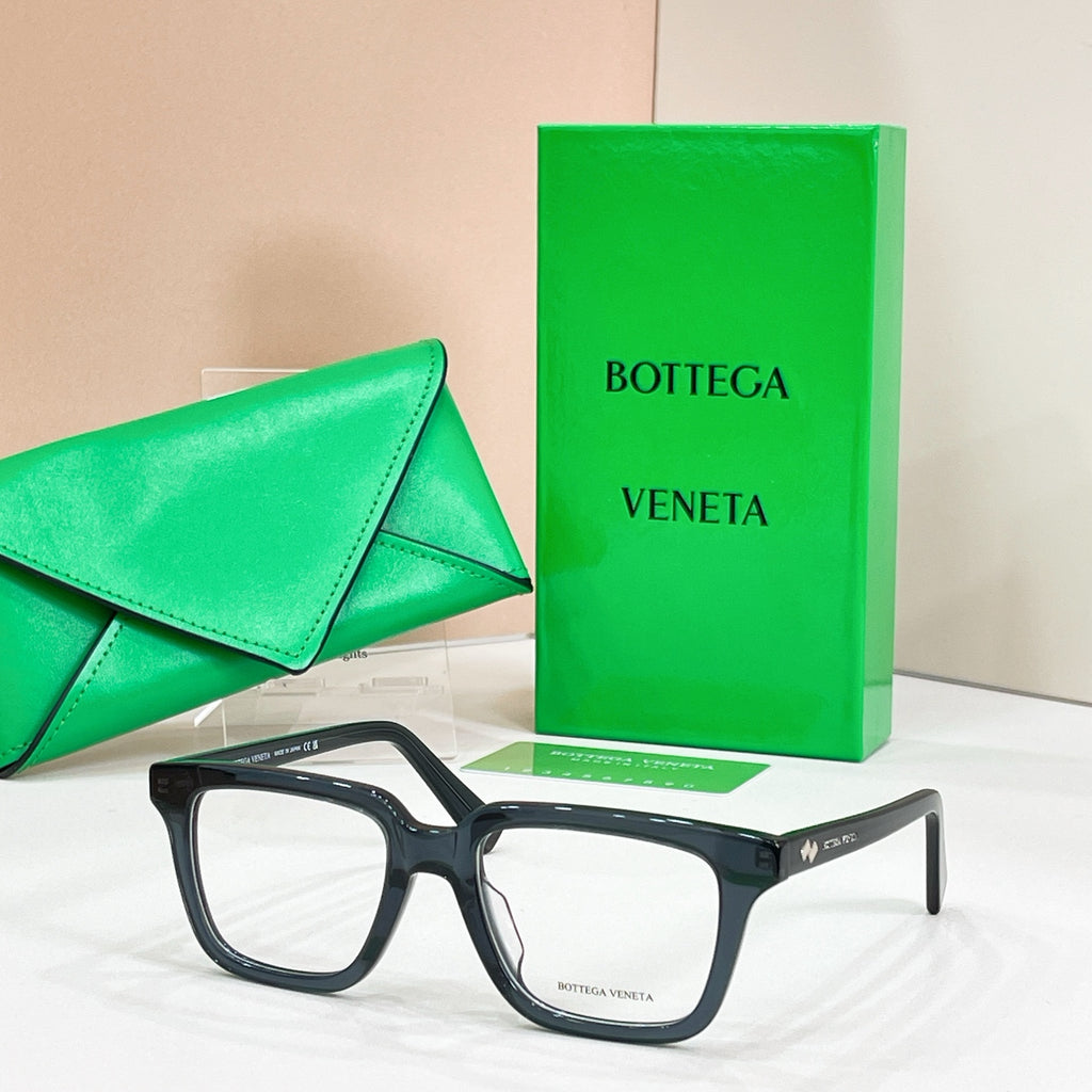 Eyeglasses with black frames and clear lenses, front angle