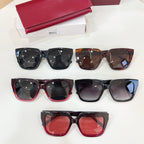 Set of five square sunglasses in black, tortoise, and burgundy with tinted lenses