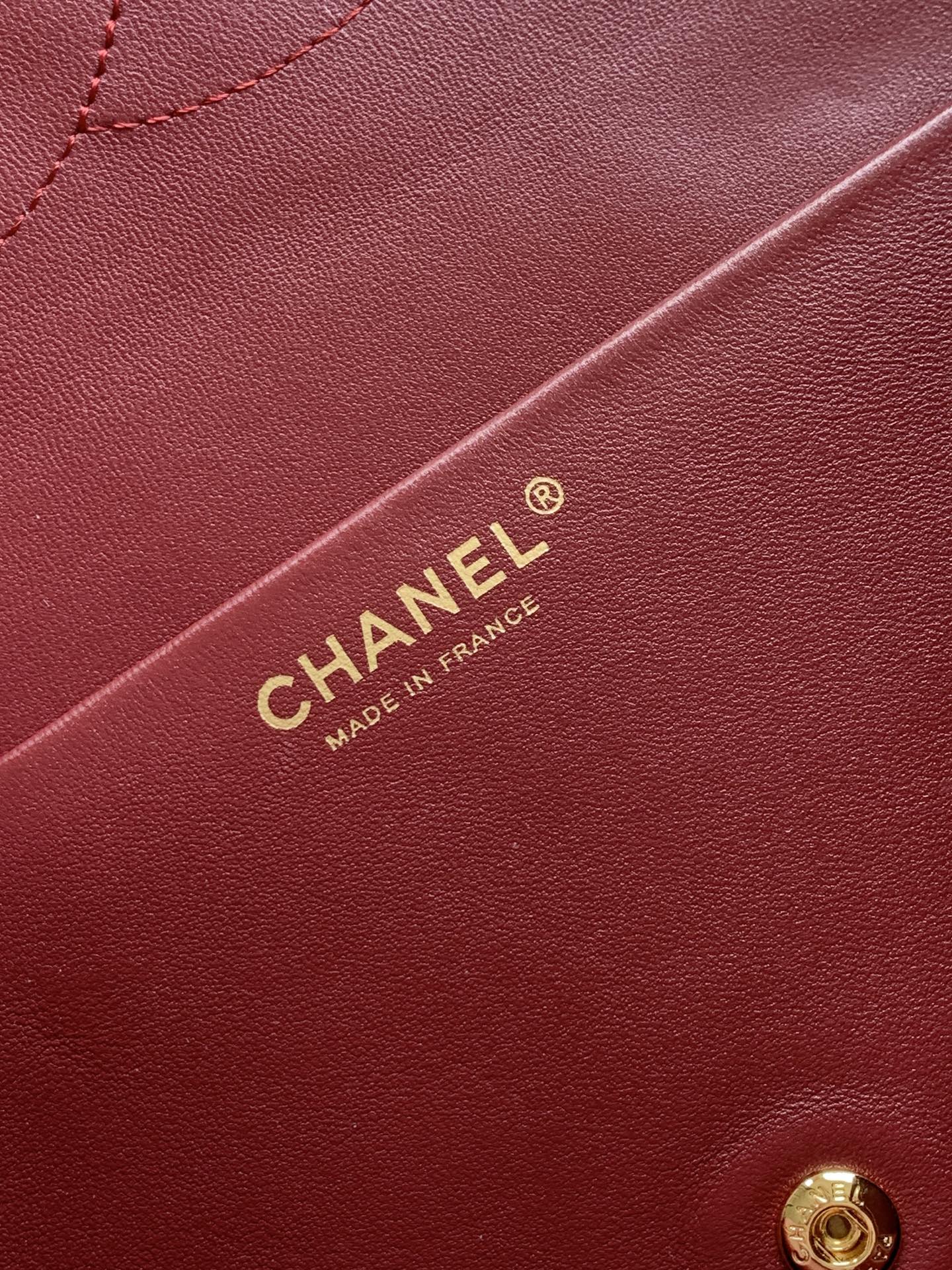 Burgundy leather bag with Chanel Made in France stamp