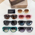 Assorted Bvlgari square sunglasses with white, pink, tortoise, black, green frames