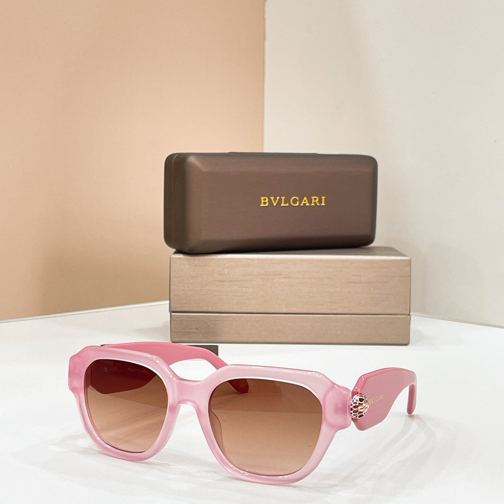 Bvlgari square sunglasses, light pink frames with dark tinted lenses