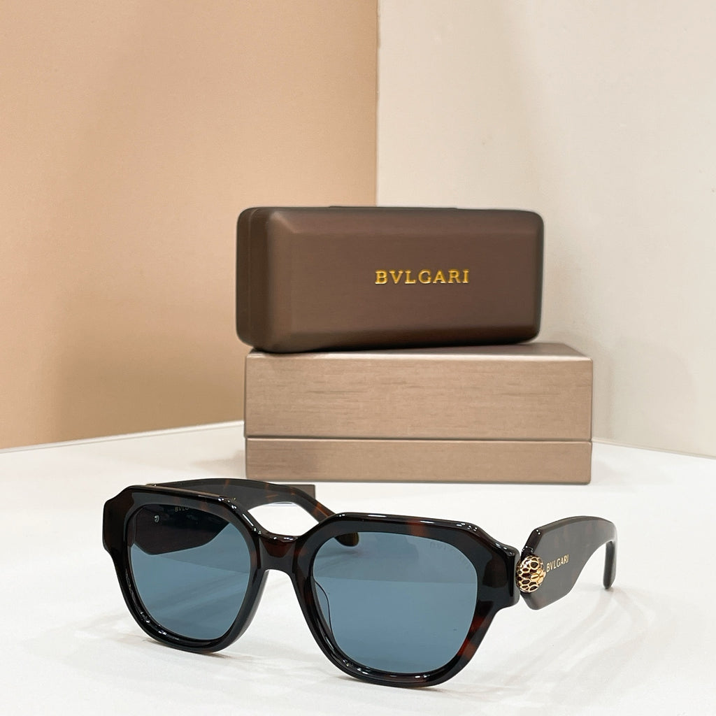 Bvlgari square sunglasses, black frames with blue mirrored lenses